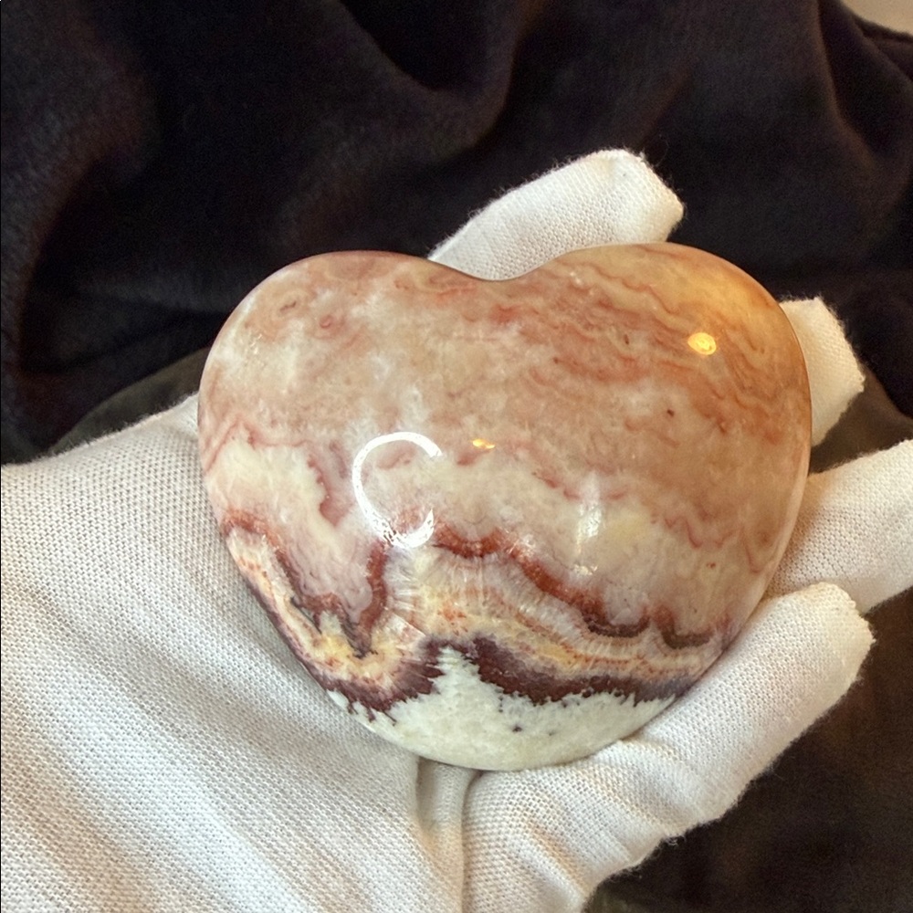 189g Polished Raw Earth Mined Red feathered Banded Calcite Crystal Puffy Heart